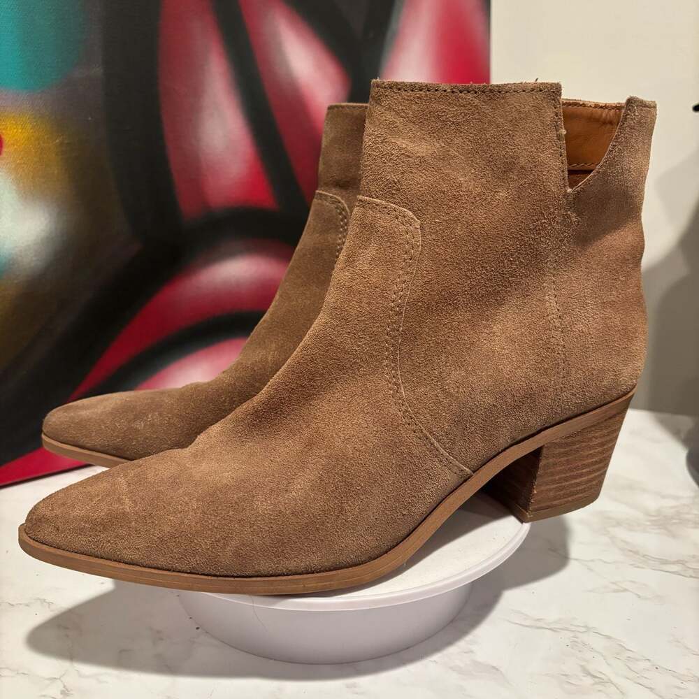 Franco Sarto Brown Suede Pointed Toe Ankle Booties Size 8.5